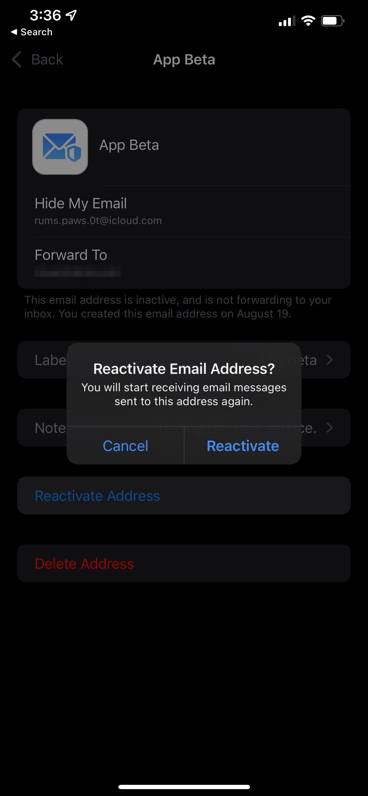 reactivate address confirmation icloud+