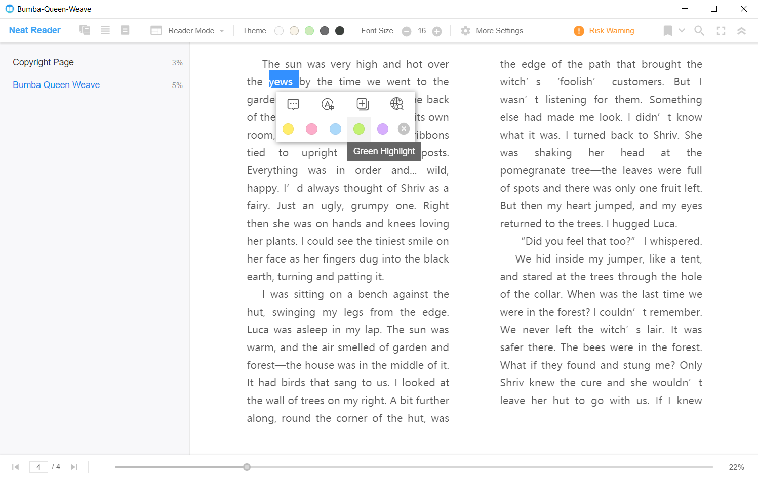 Reading and Highlighting EPUB Ebook on Neat Reader