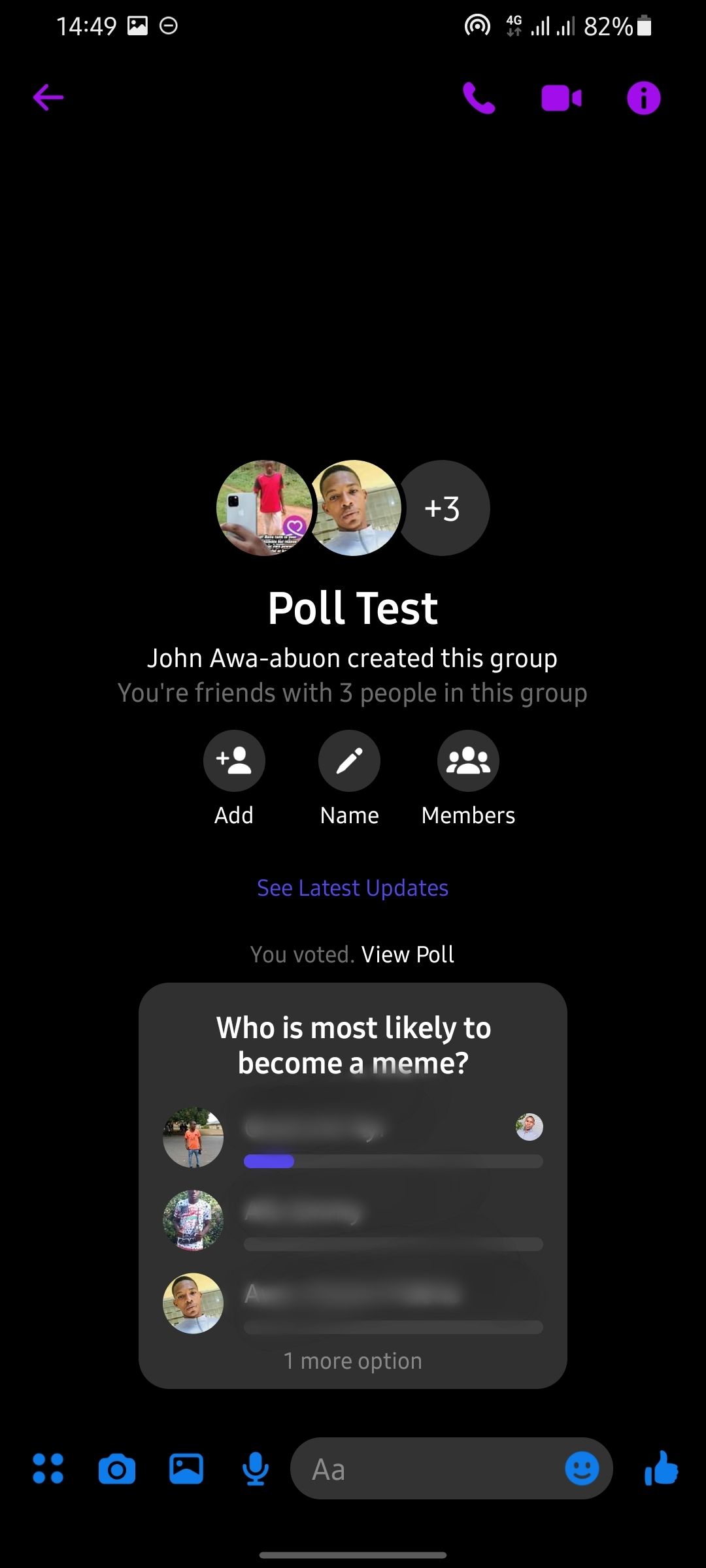 screenshot showing messenger poll feature