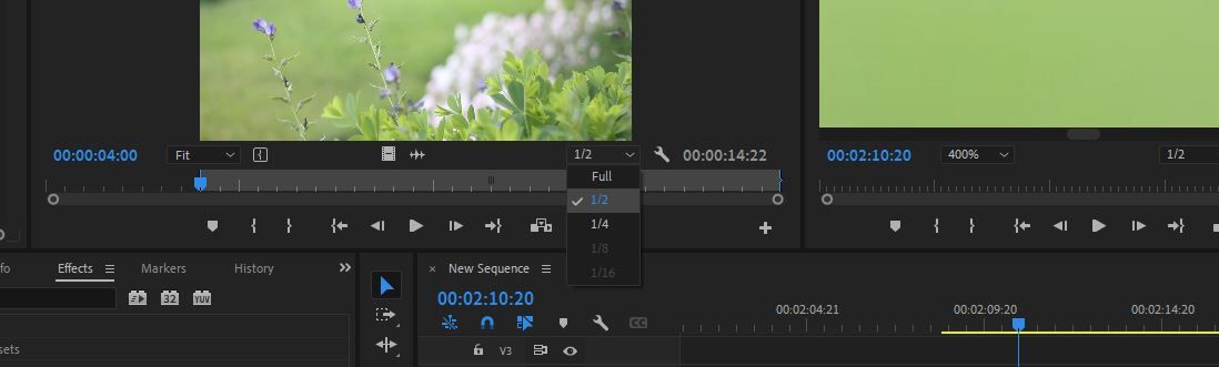 If your footage is causing the program to falter, you can dial back your playback resolution for a smoother experience.
