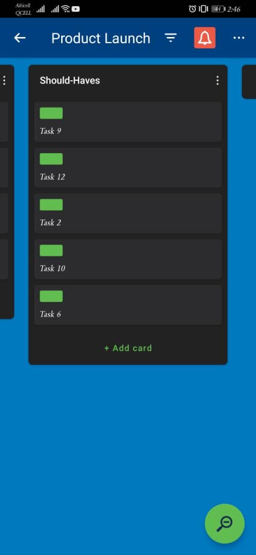 Screenshot of Trello app showing should-have tasks