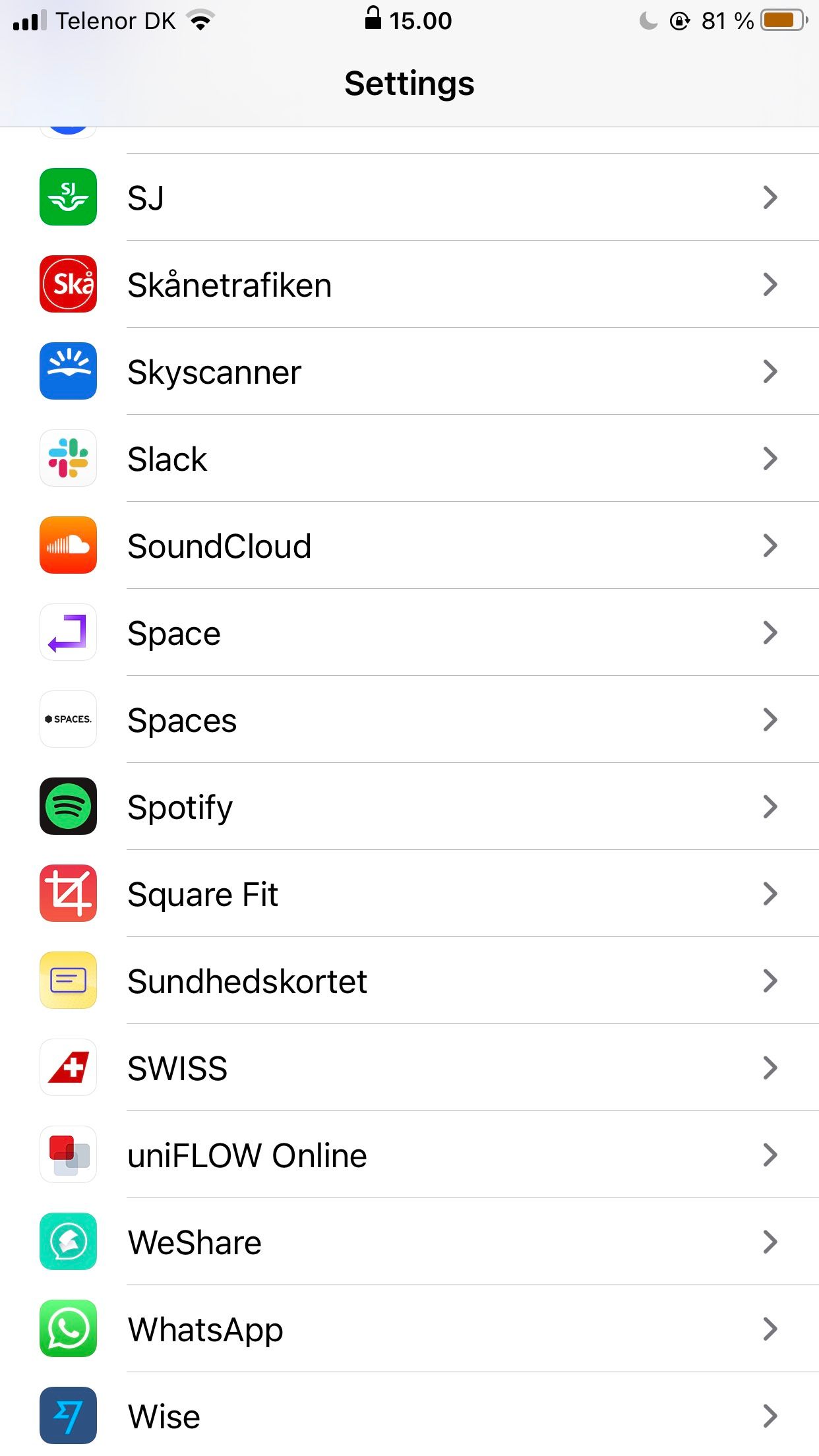 Screenshot of settings app on iPhone showing Spotify logo