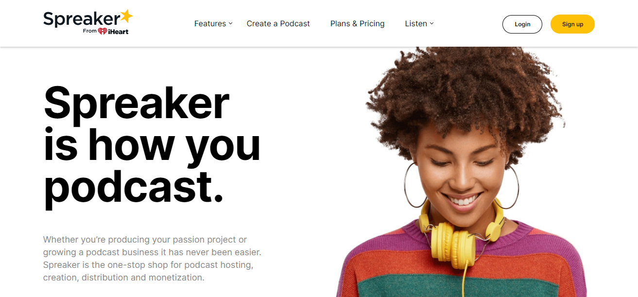 Screenshot of Spreaker's Home Page