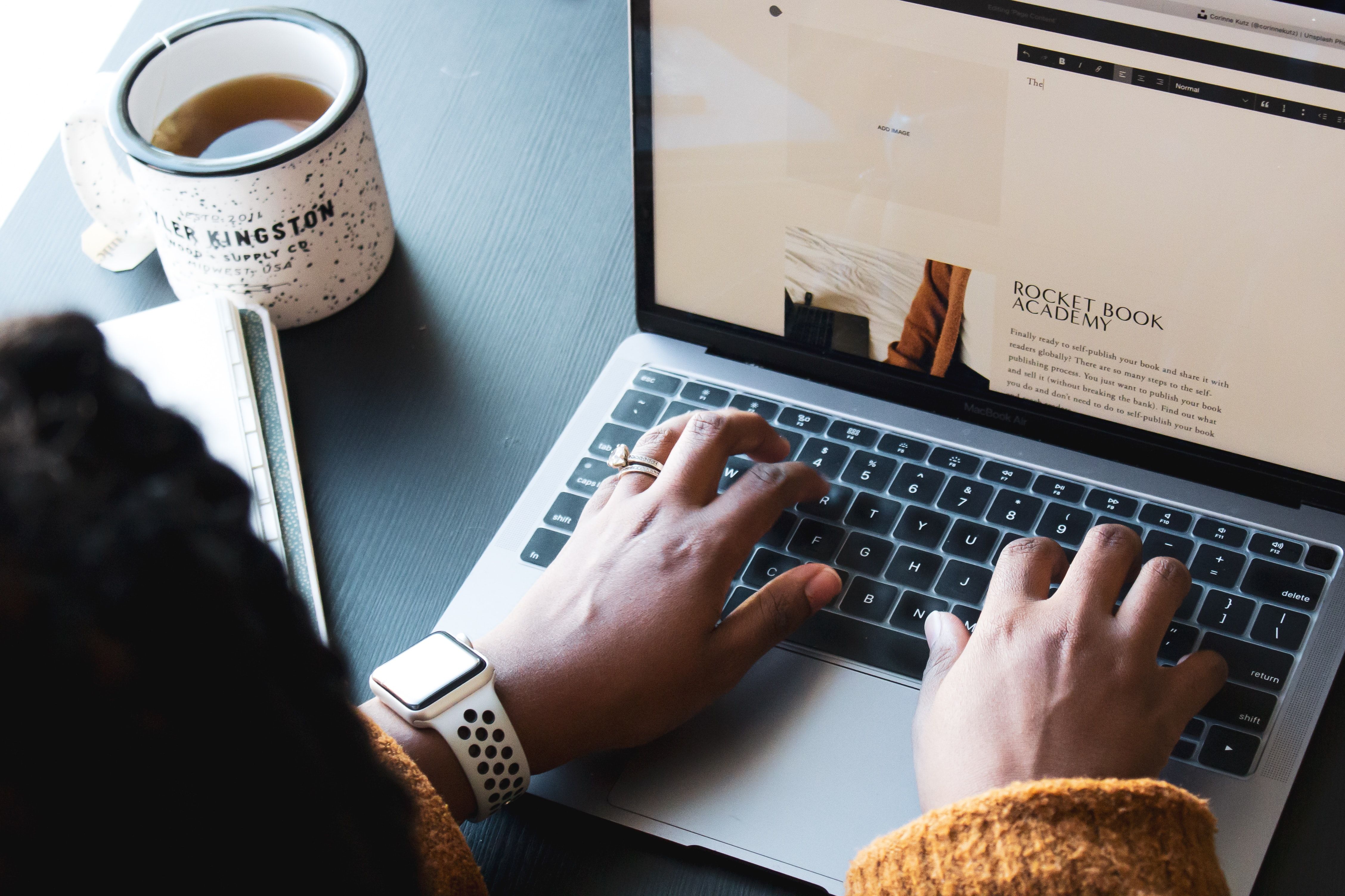 Photo of a woman using a Squarespace website