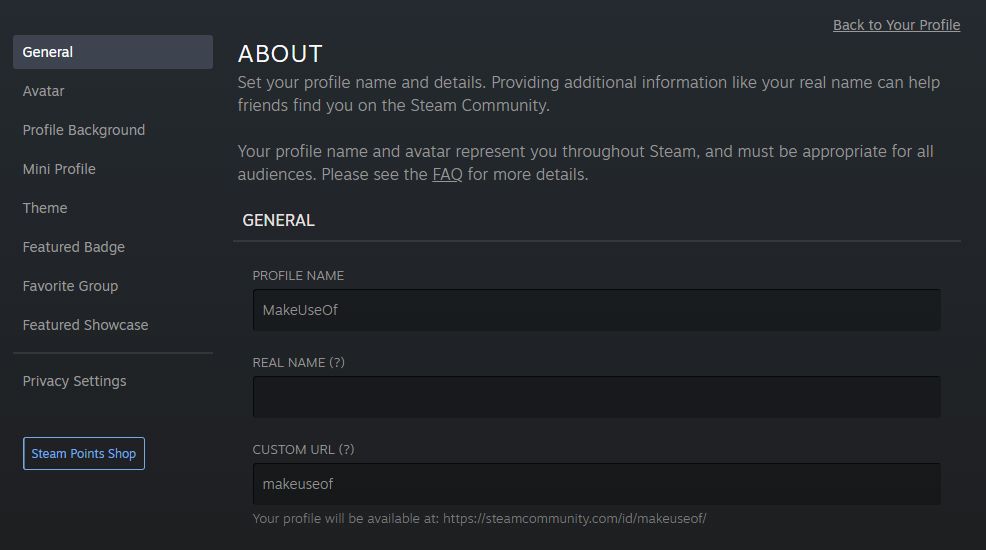 steam general profile