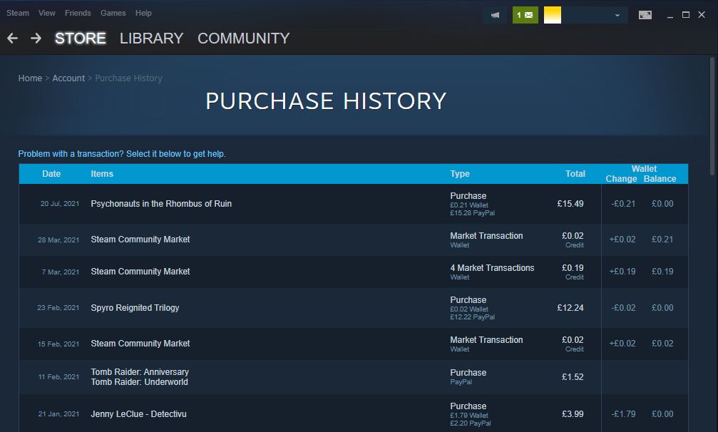 steam purchase history