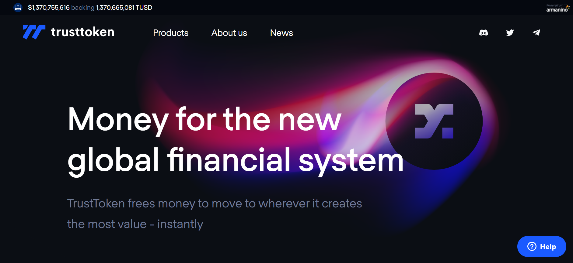 Screen capture of TrustToken's TUSD stablecoin homepage