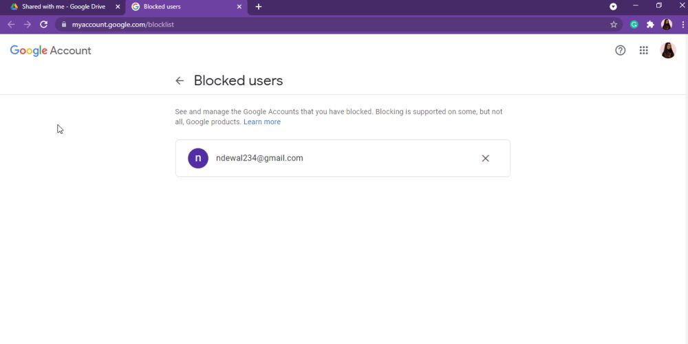 unblocking someone in google drive