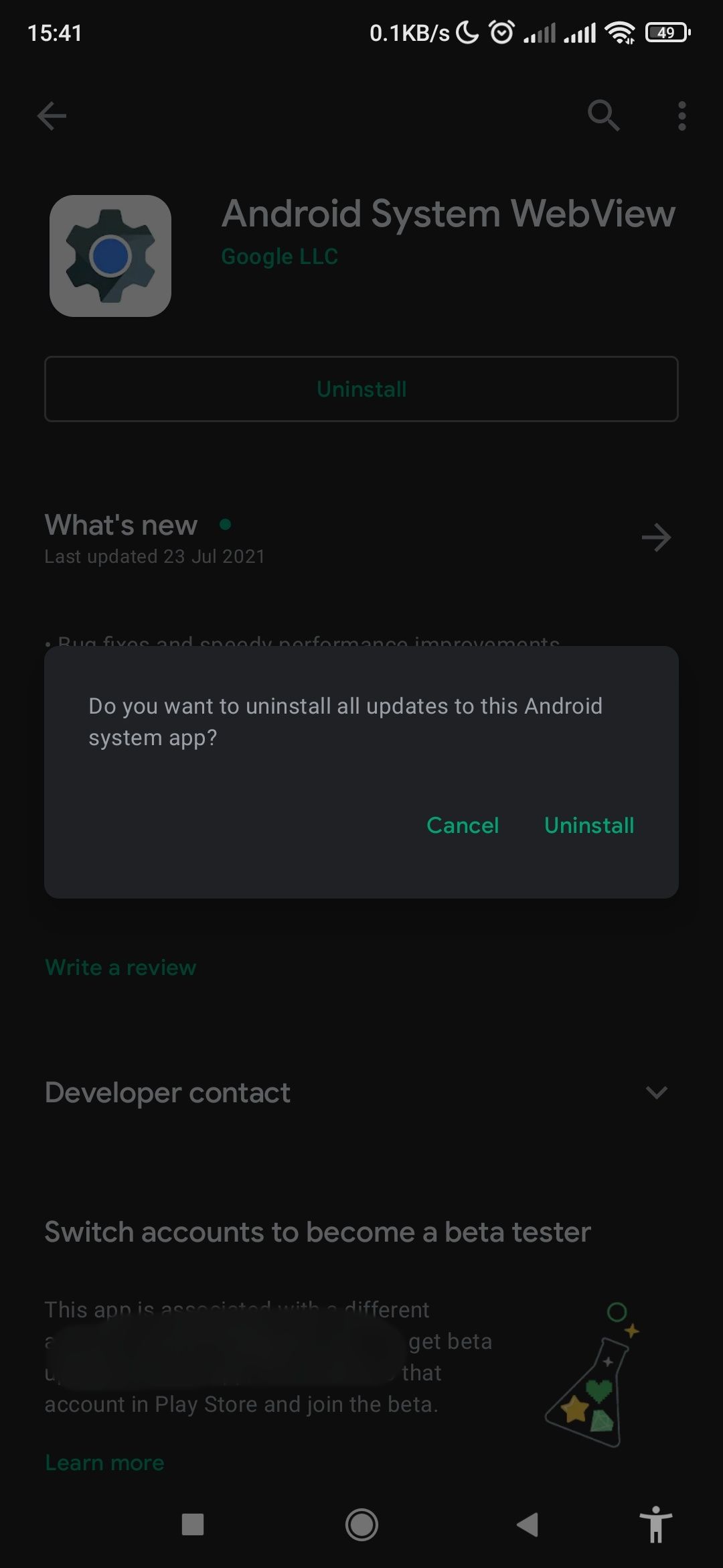 Uninstalling Android System Webview update