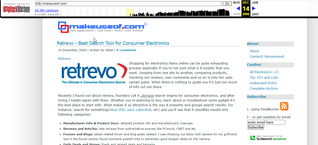 8 Tools zum Anzeigen alter Versionen jeder Website - wayback machine screenshot makeuseof