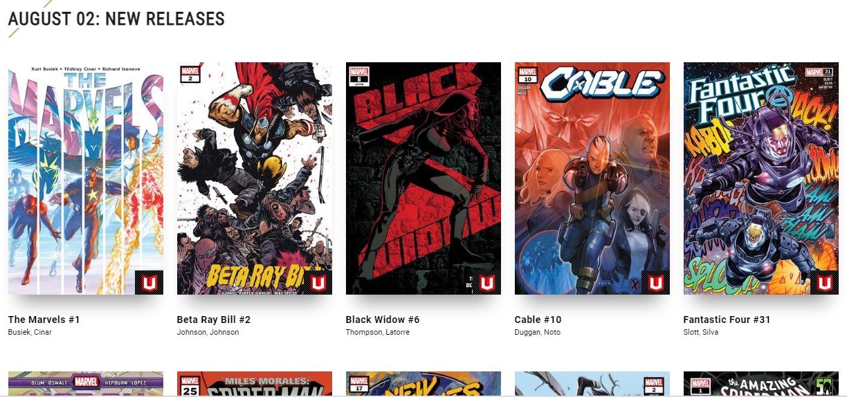 Weekly new releases (partial list) on Marvel Unlimited.