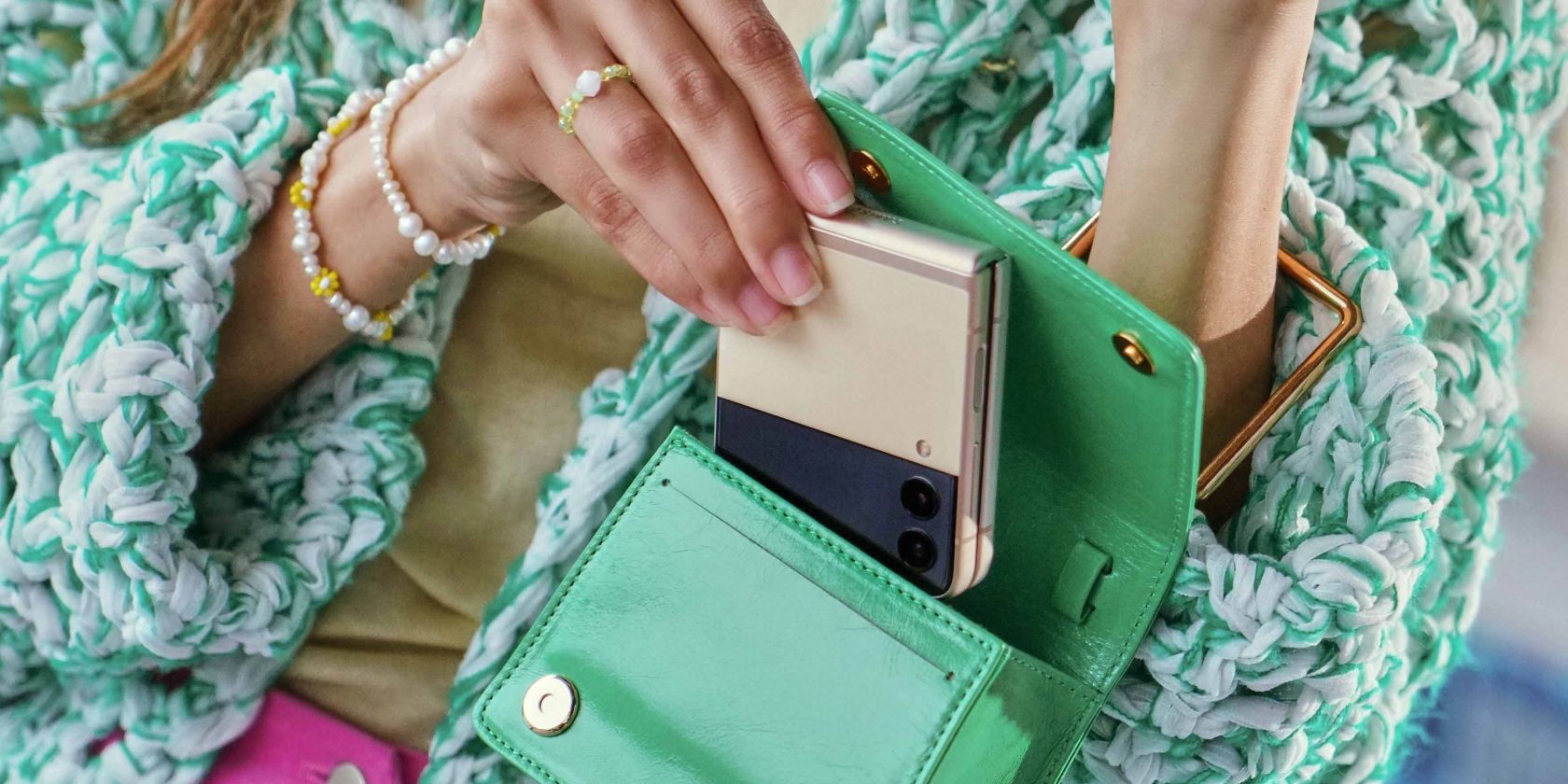 Galaxy Z Flip 3 inside a purse