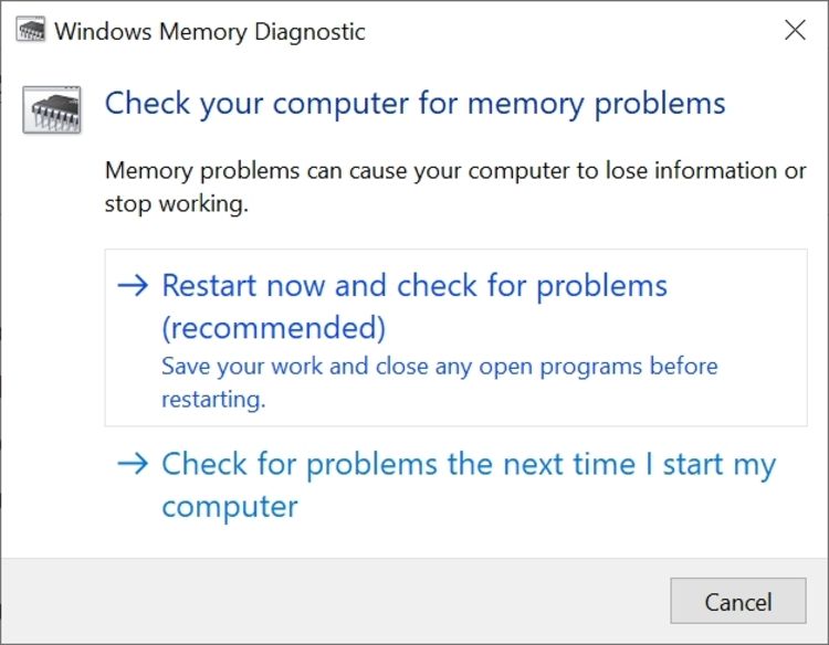 Windows Memory Diagnostic utility.