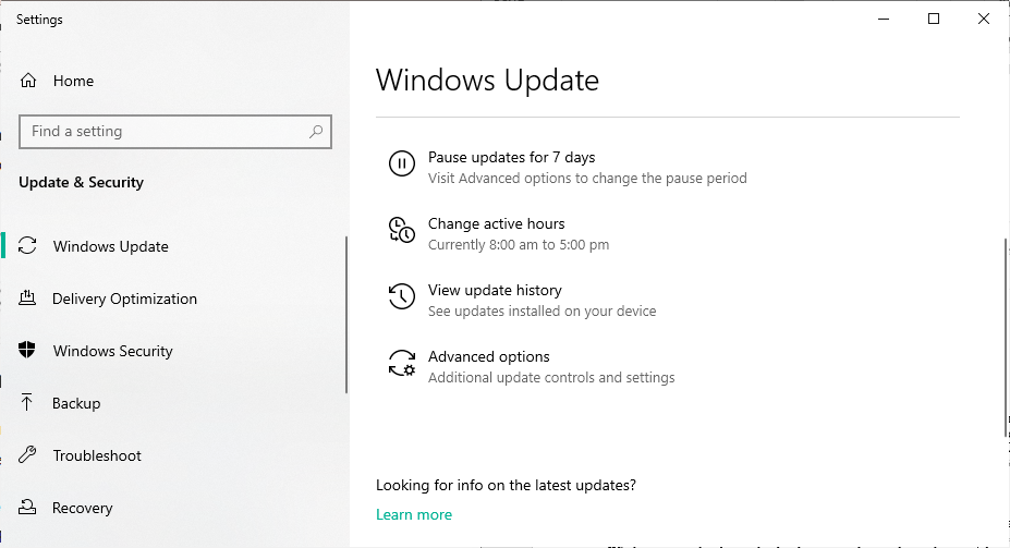 Window update Settings