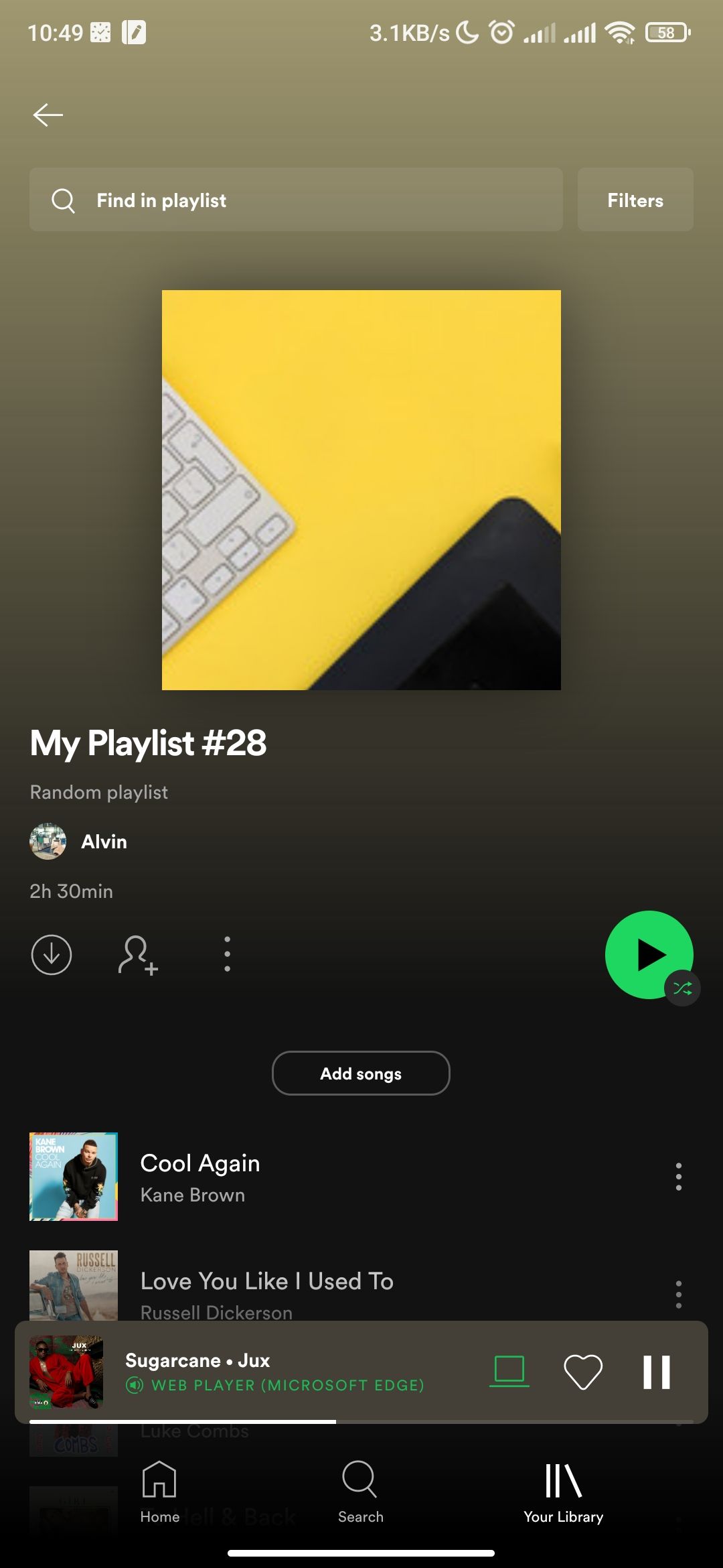 A personal playlist on Spotify