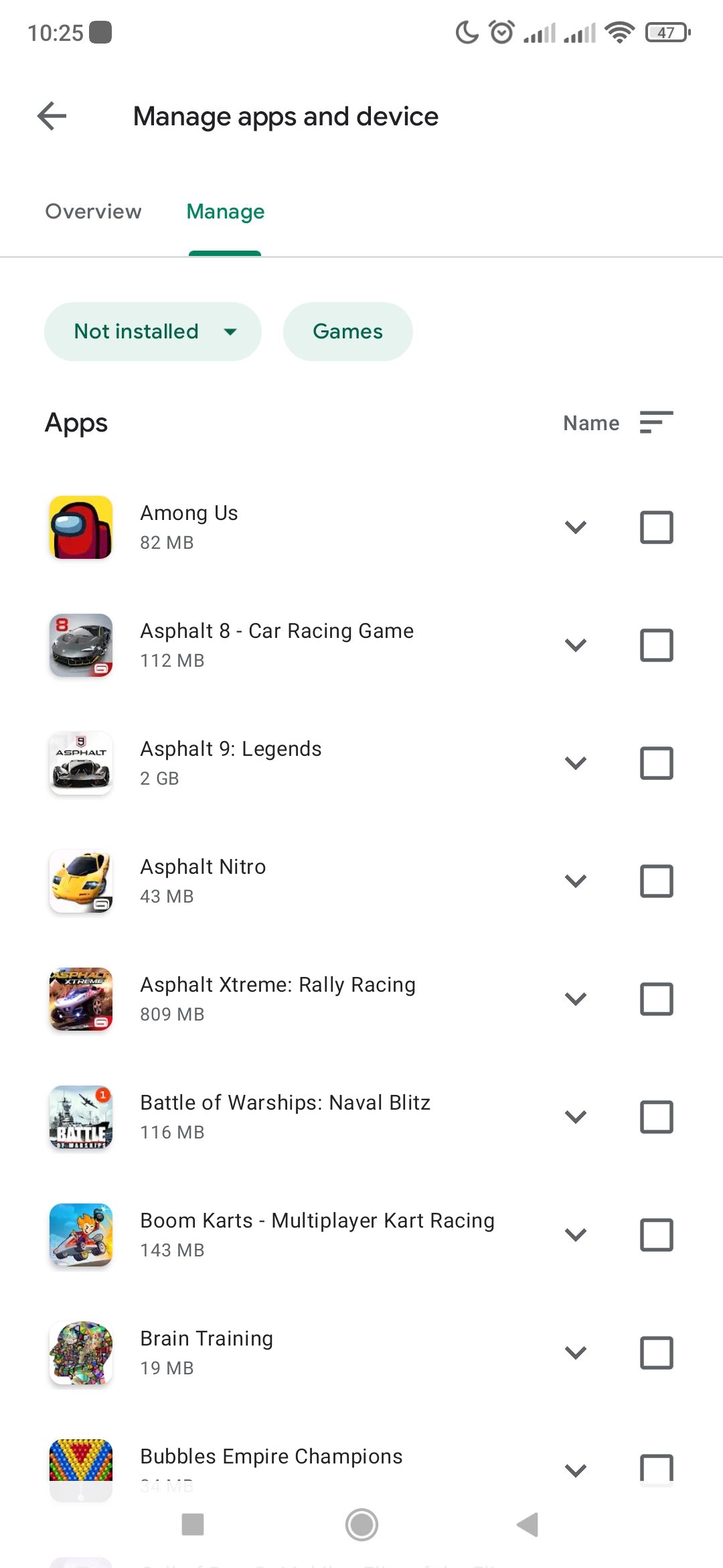 Google Play Store manage apps and device section