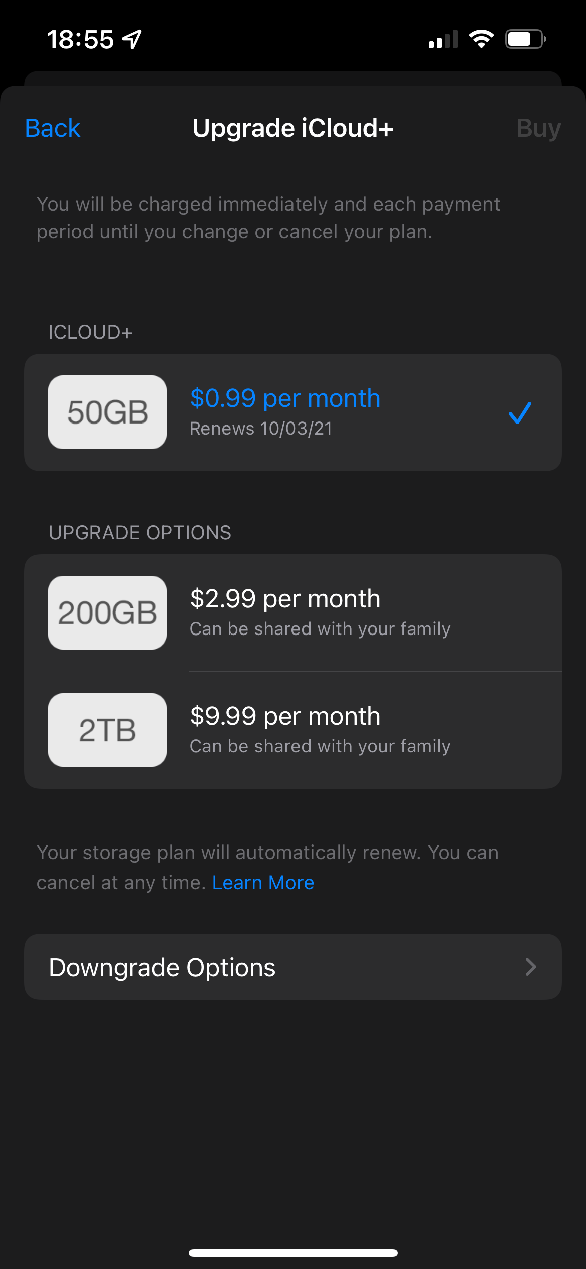 iCloud Change Storage Plan