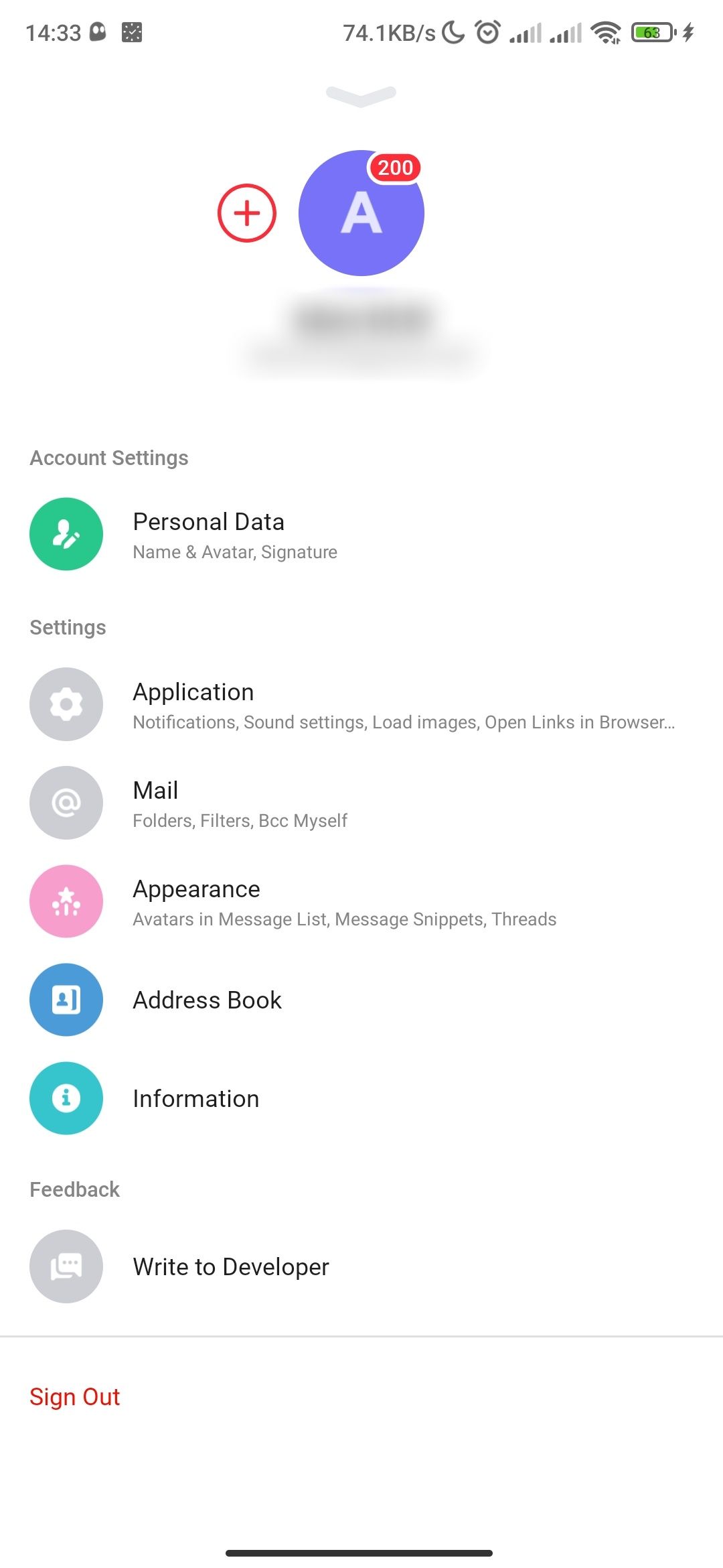 myMail settings page