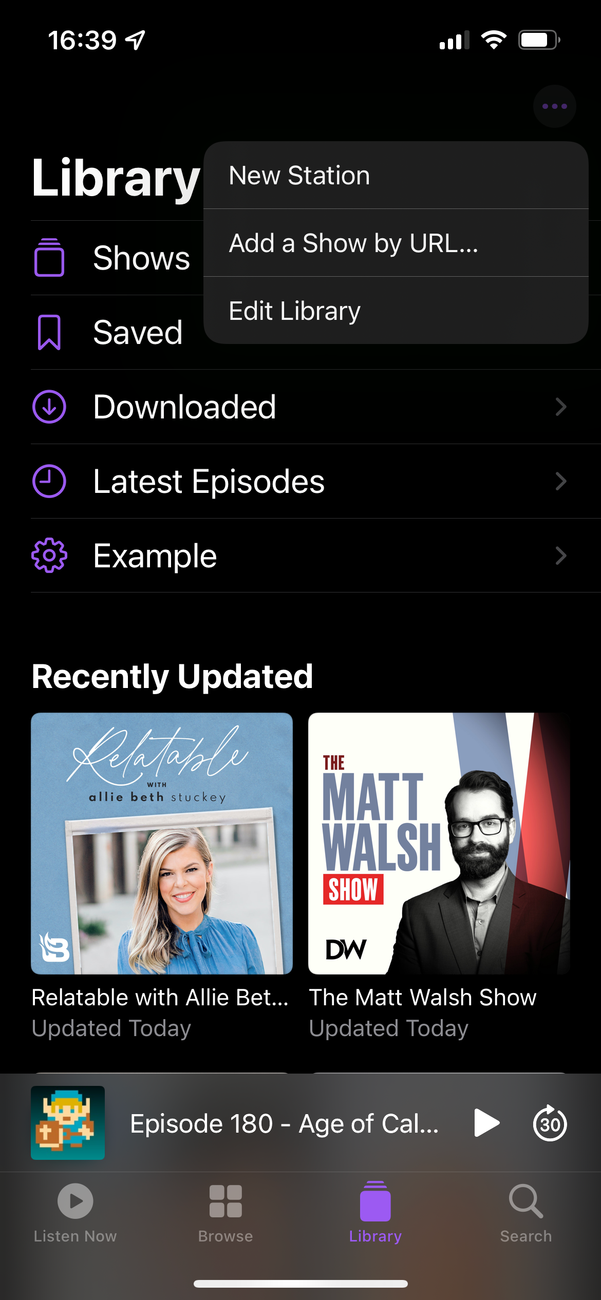 iPhone Podcasts Library Menu