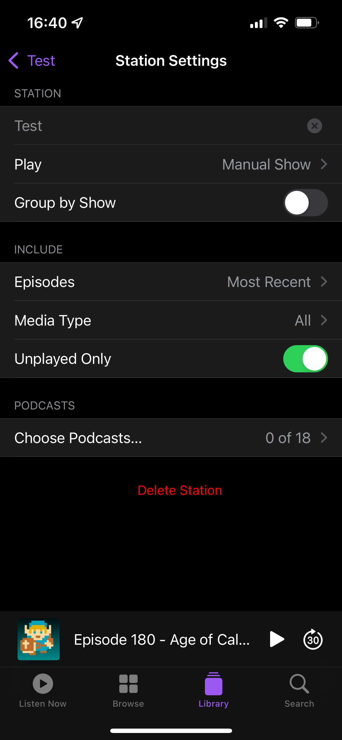iPhone Podcasts New Station Options