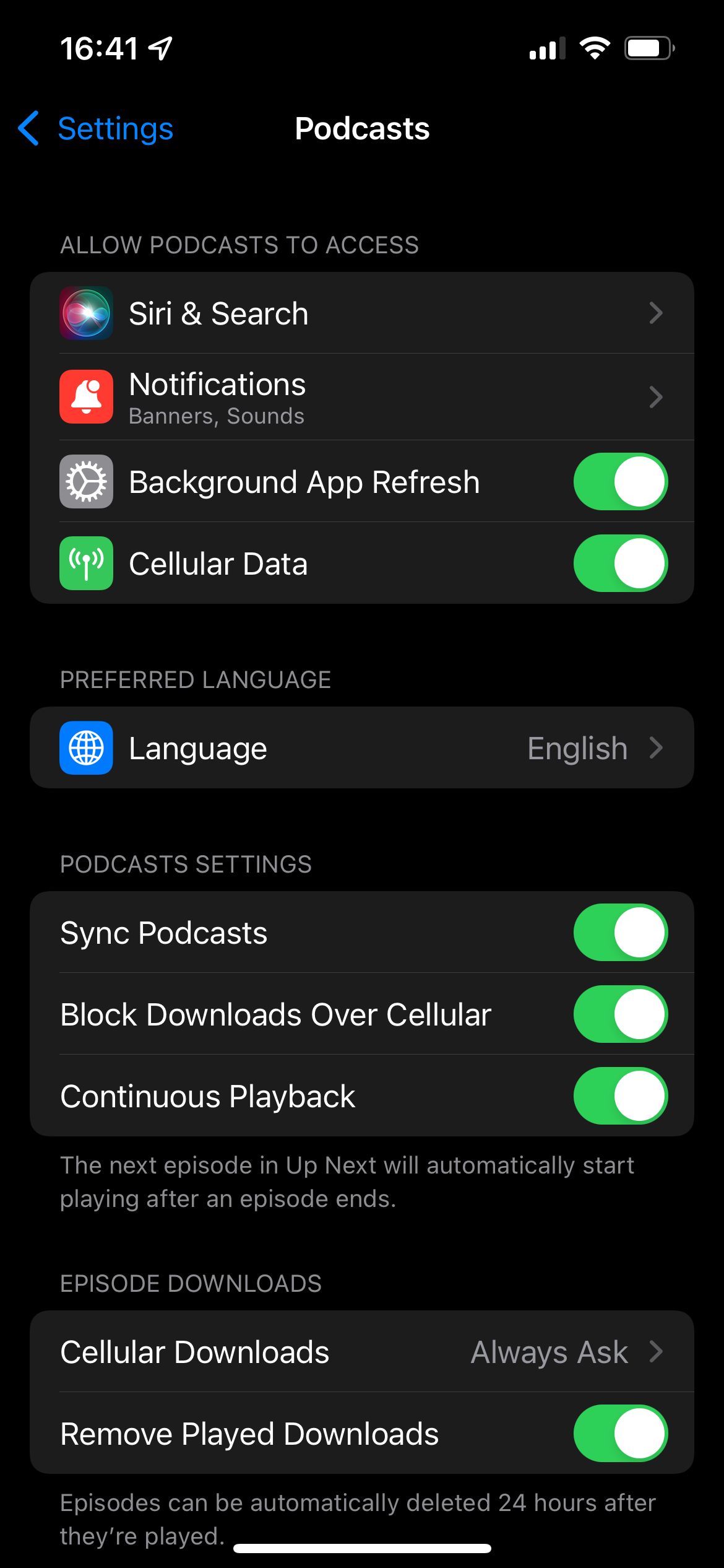 iPhone Podcasts Top Settings