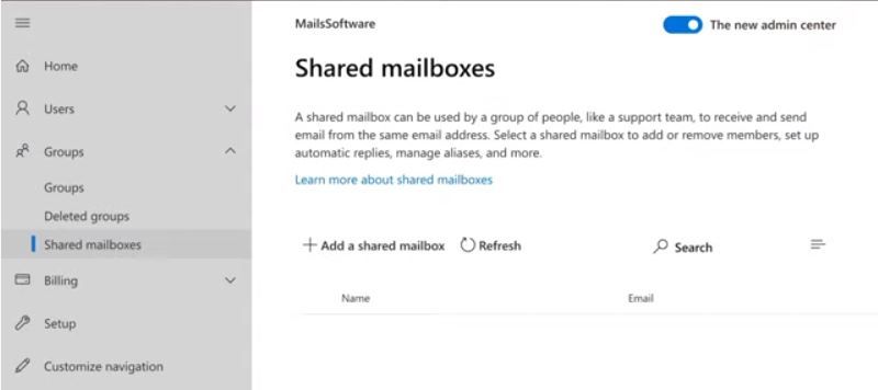 select shared mailboxes under groups