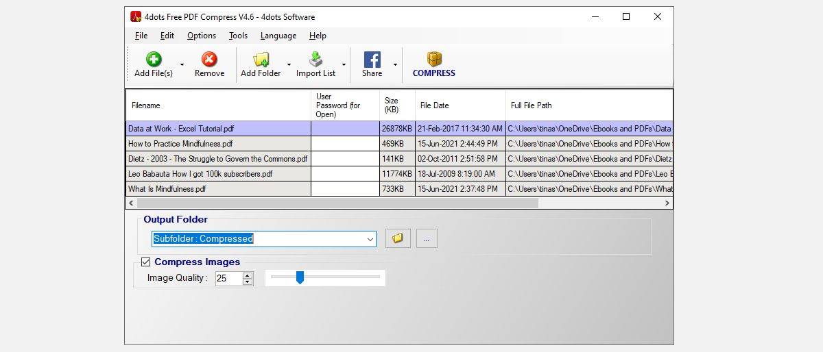 كيفية تصغير حجم ملف pdf أو ضغط ملف pdf 4dots Free PDF Compress النافذة الرئيسية