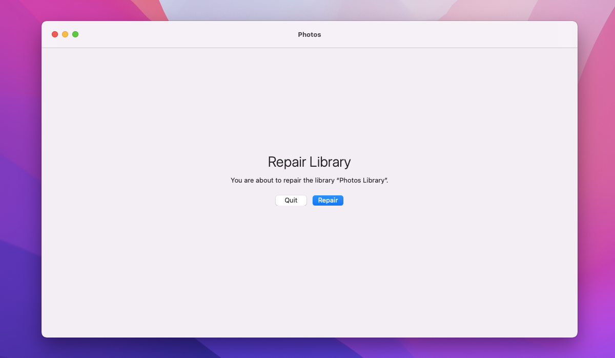 Repairing the Mac's photo library.
