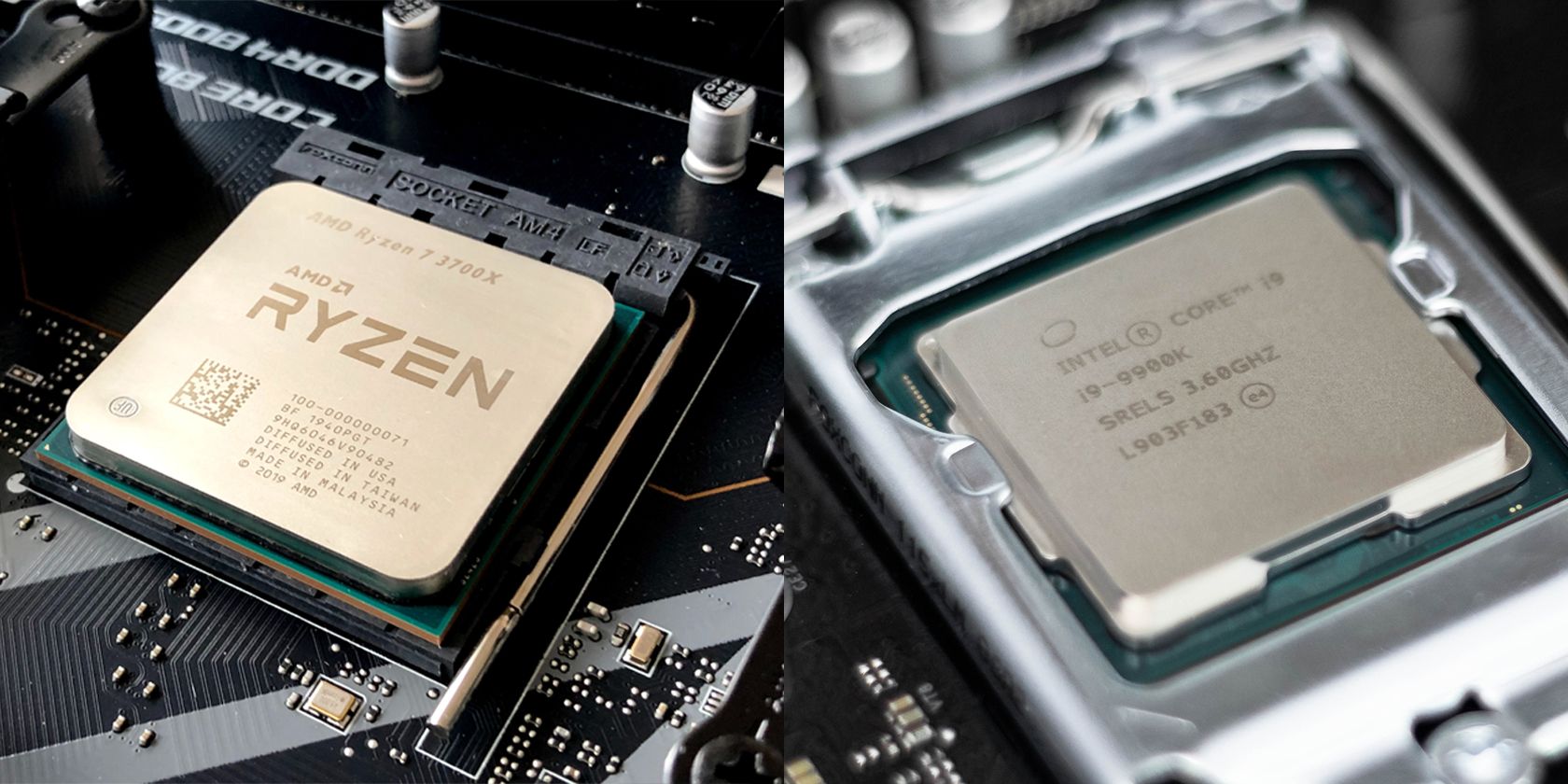 AMD processor and Intel processor side by side