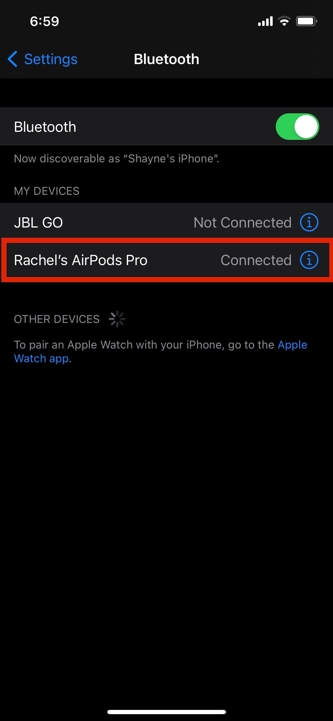 AirPods Pro on Connected Bluetooth Devices