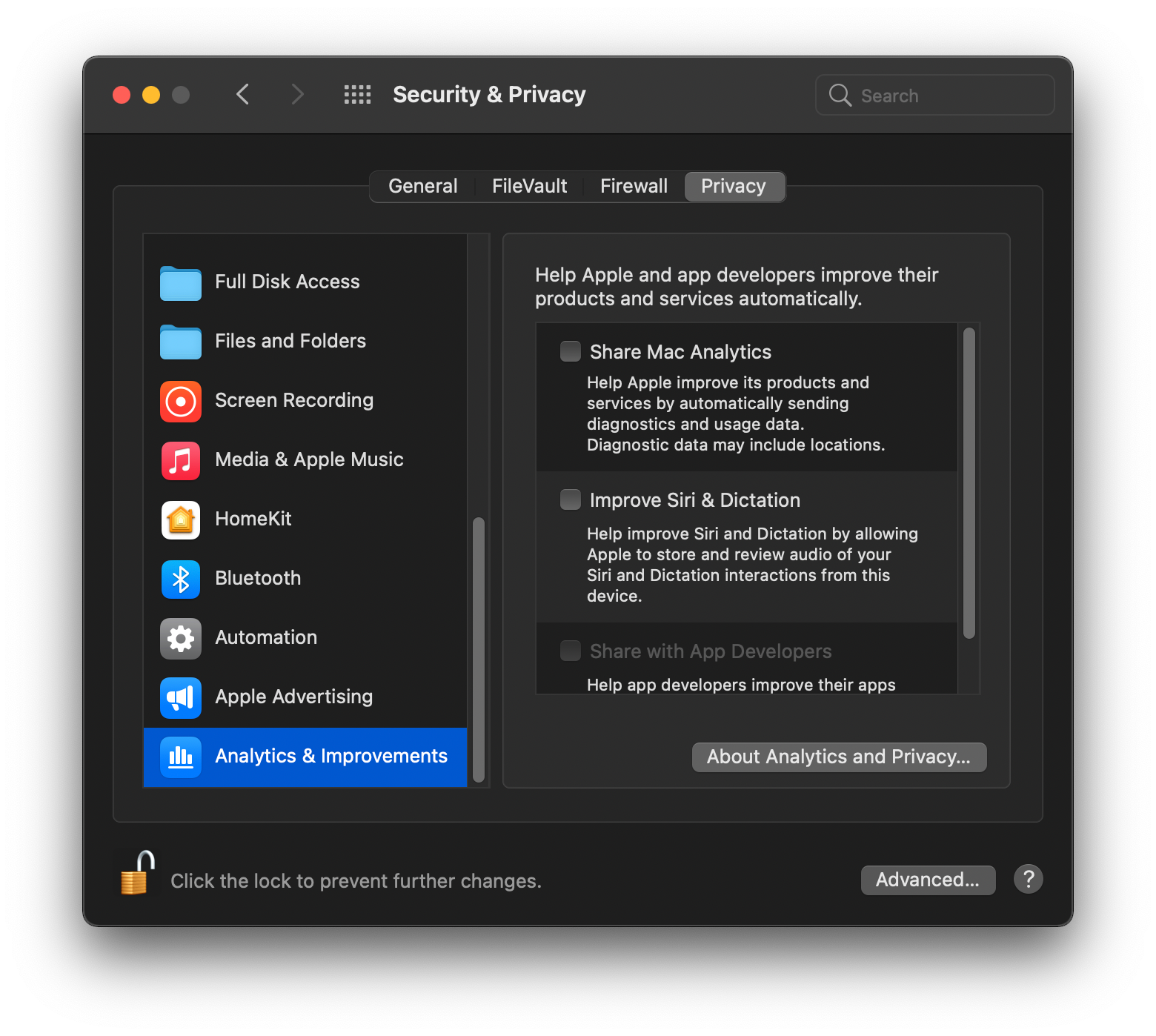 Share Mac Analytics settings on macOS