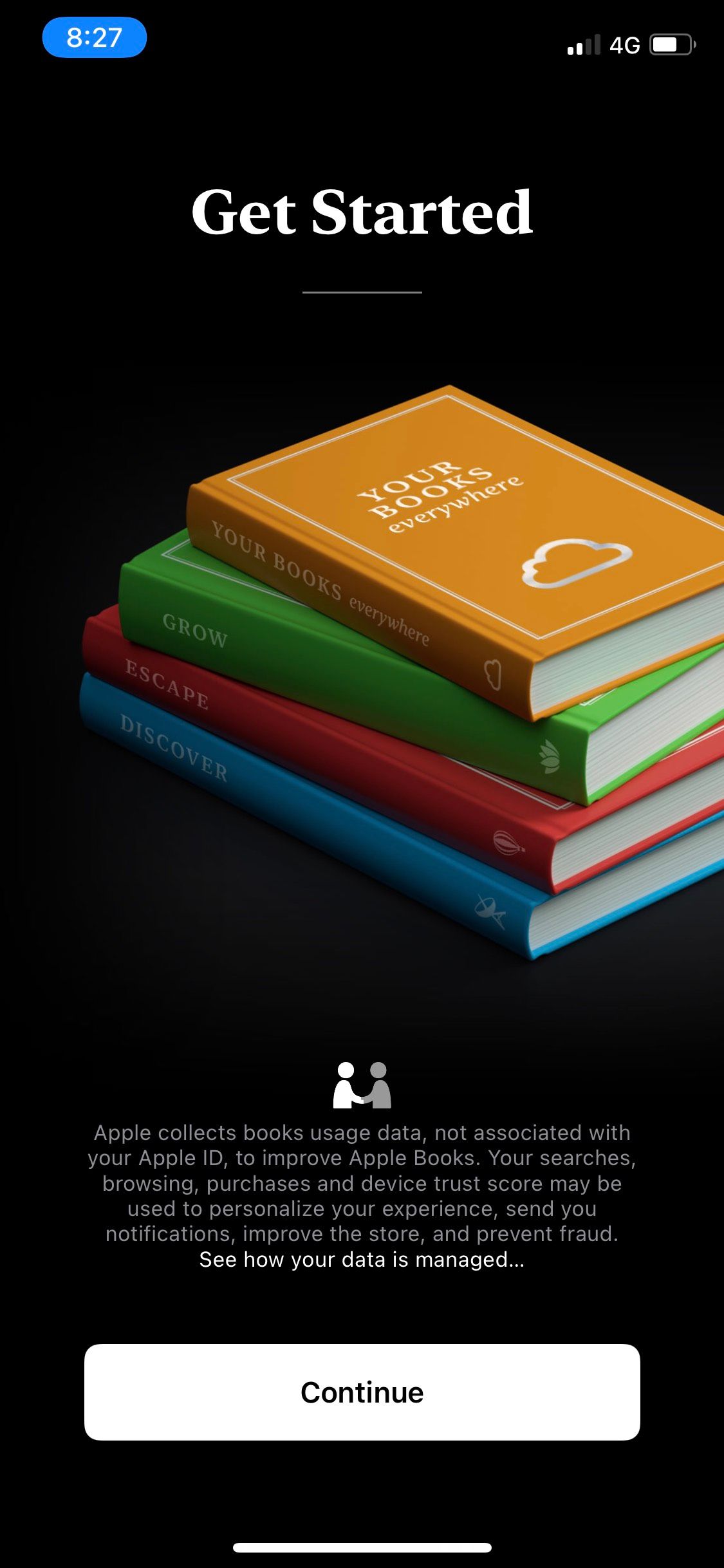 Apple Books get started screen