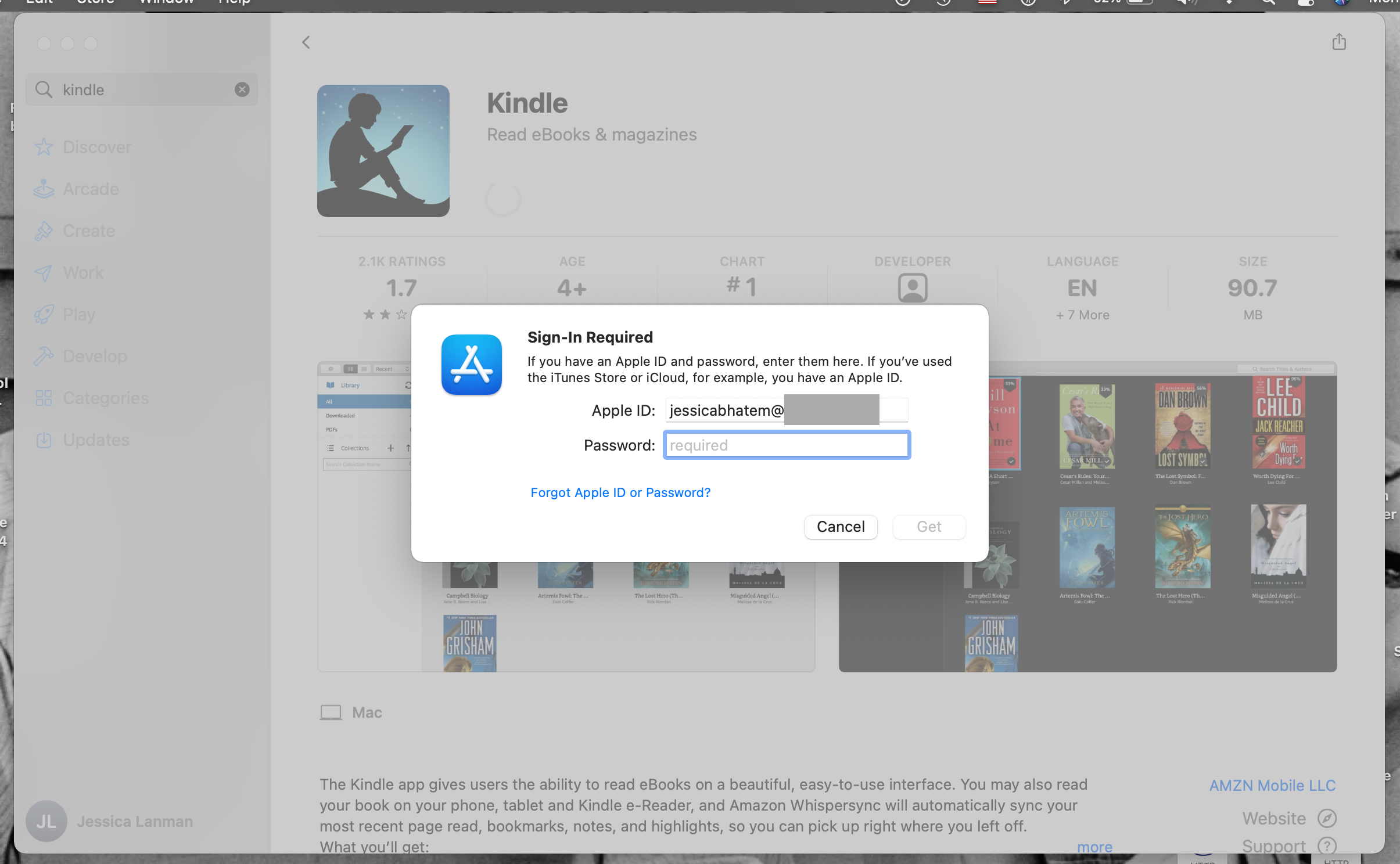 So verwenden Sie Kindle für Mac zum Lesen von Büchern und Erstellen von Notizen auf Ihrem Mac - Apple ID sign in on app store 1