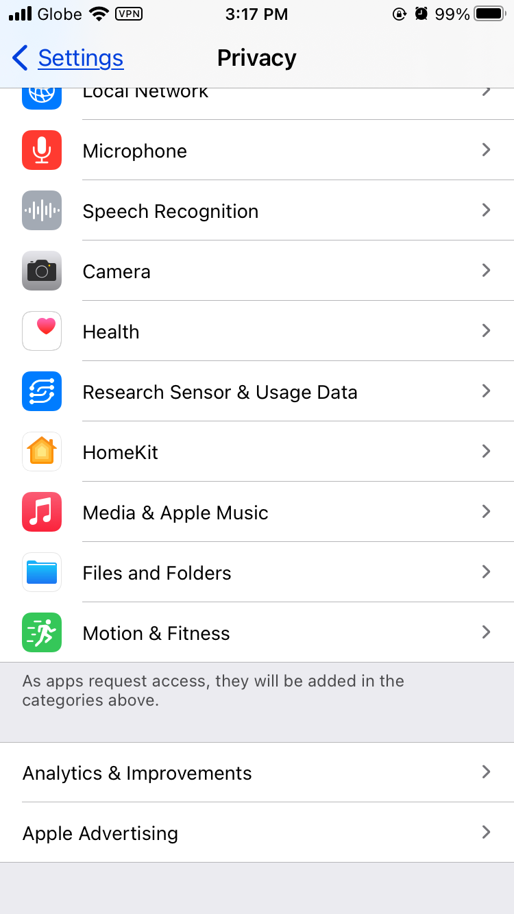 Apple Settings - Privacy