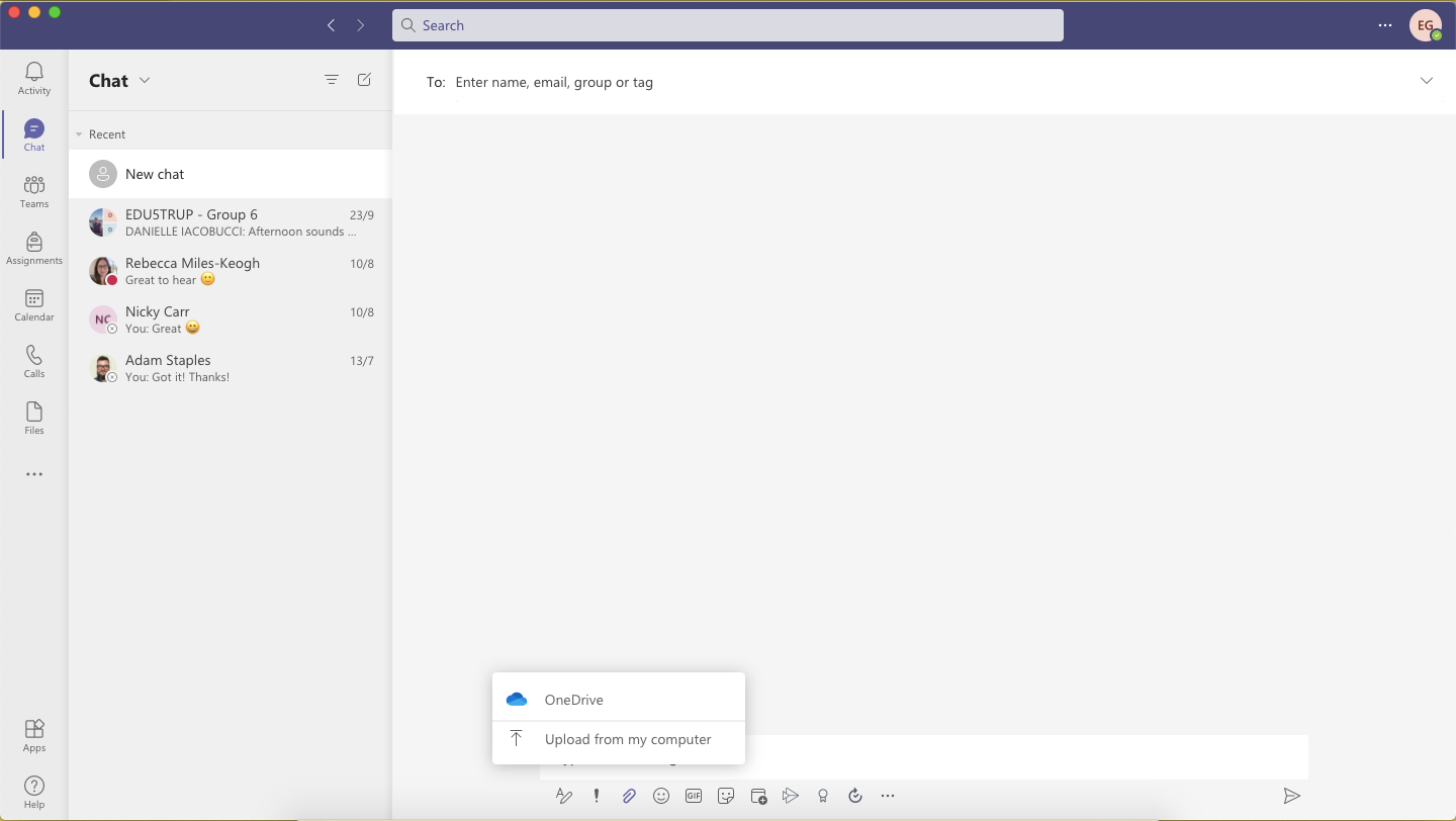 Attaching files from OneDrive to a Teams chat is easy 