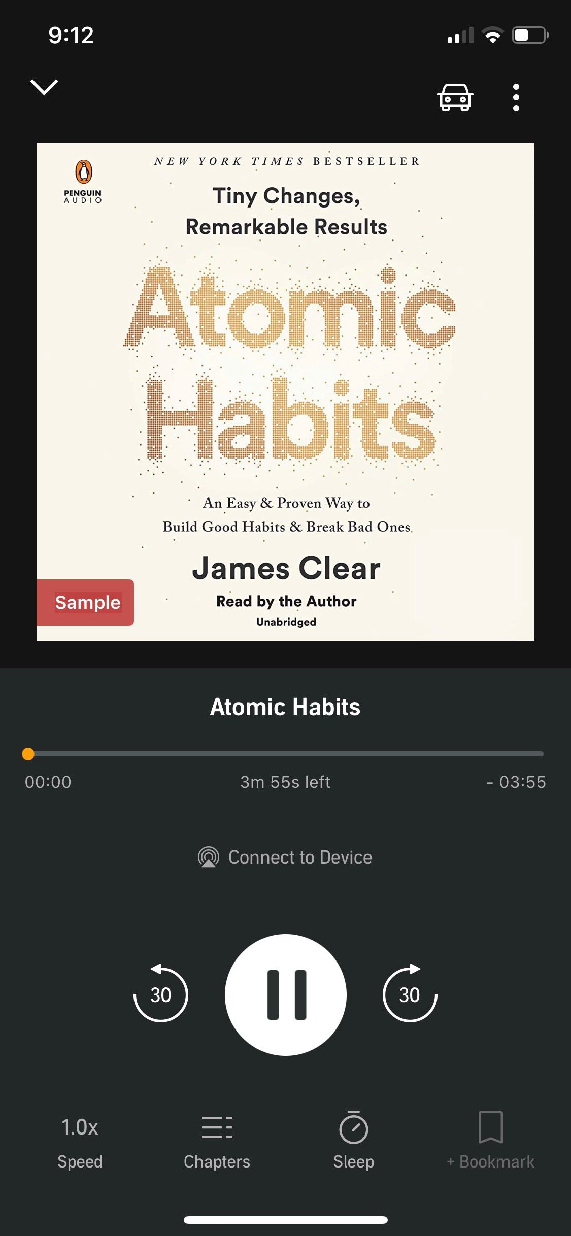 Audible app audiobook playback