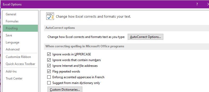 Autocorrect Options 1 - Come eseguire il controllo ortografico e grammaticale in Excel