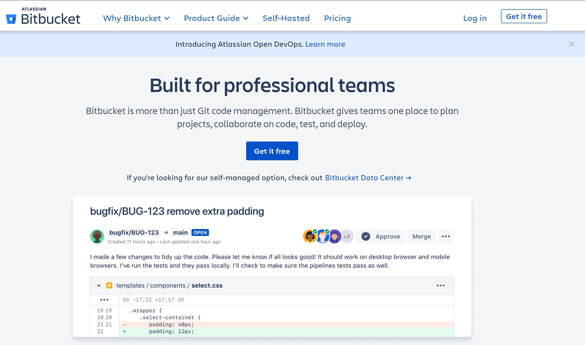 Bitbucket website interface