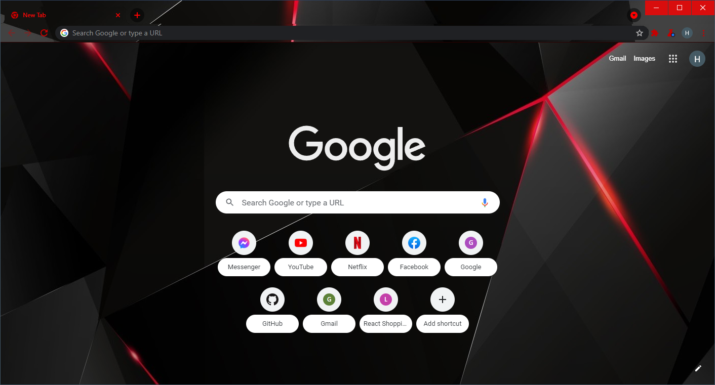 A screenshot of the Black red shards theme for Chrome