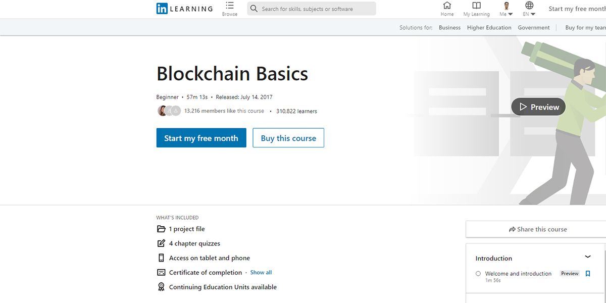 An image showing the blockchain courses on LinkedIn Learning