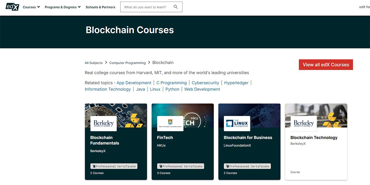 An image showing courses on edX