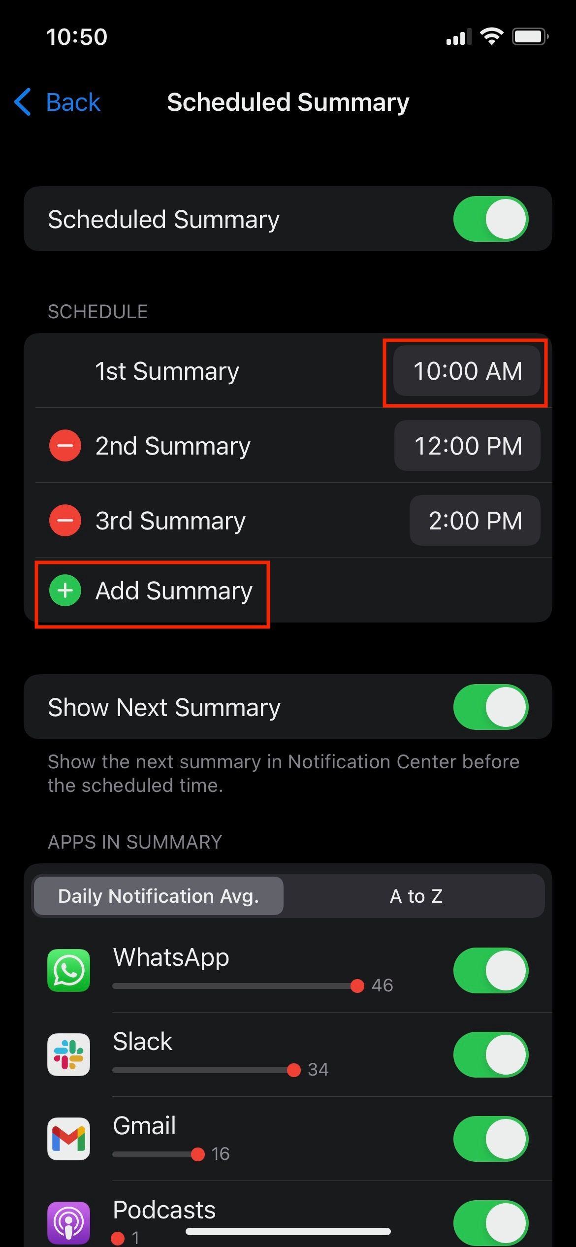 Change Schedule for Notification Summary on iPhone