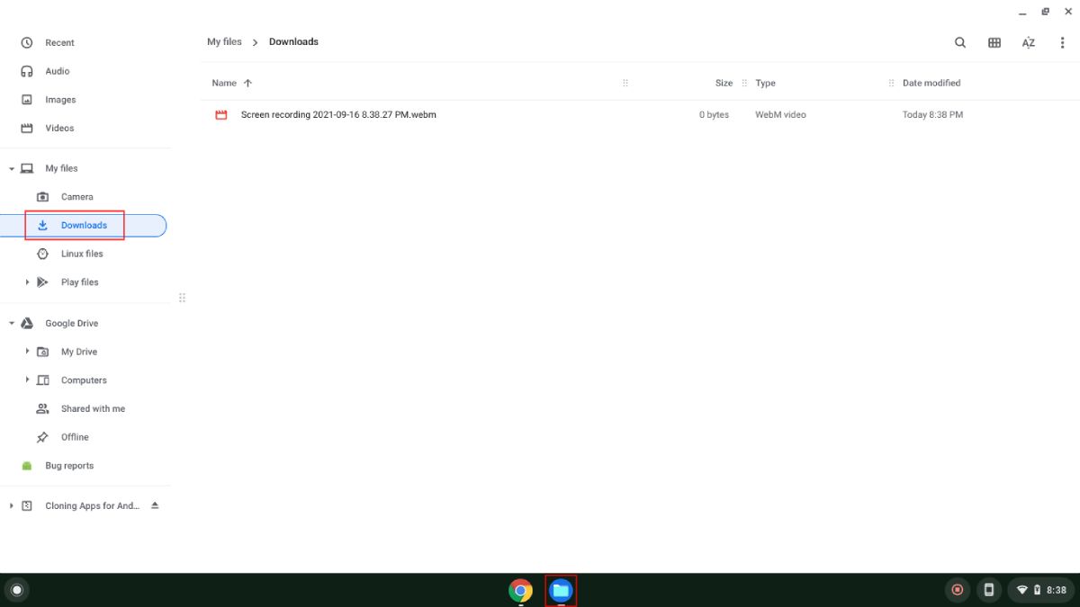 Bildschirmaufzeichnung auf Chromebook durchführen - Chromebook Download folder and Files App Highlighted
