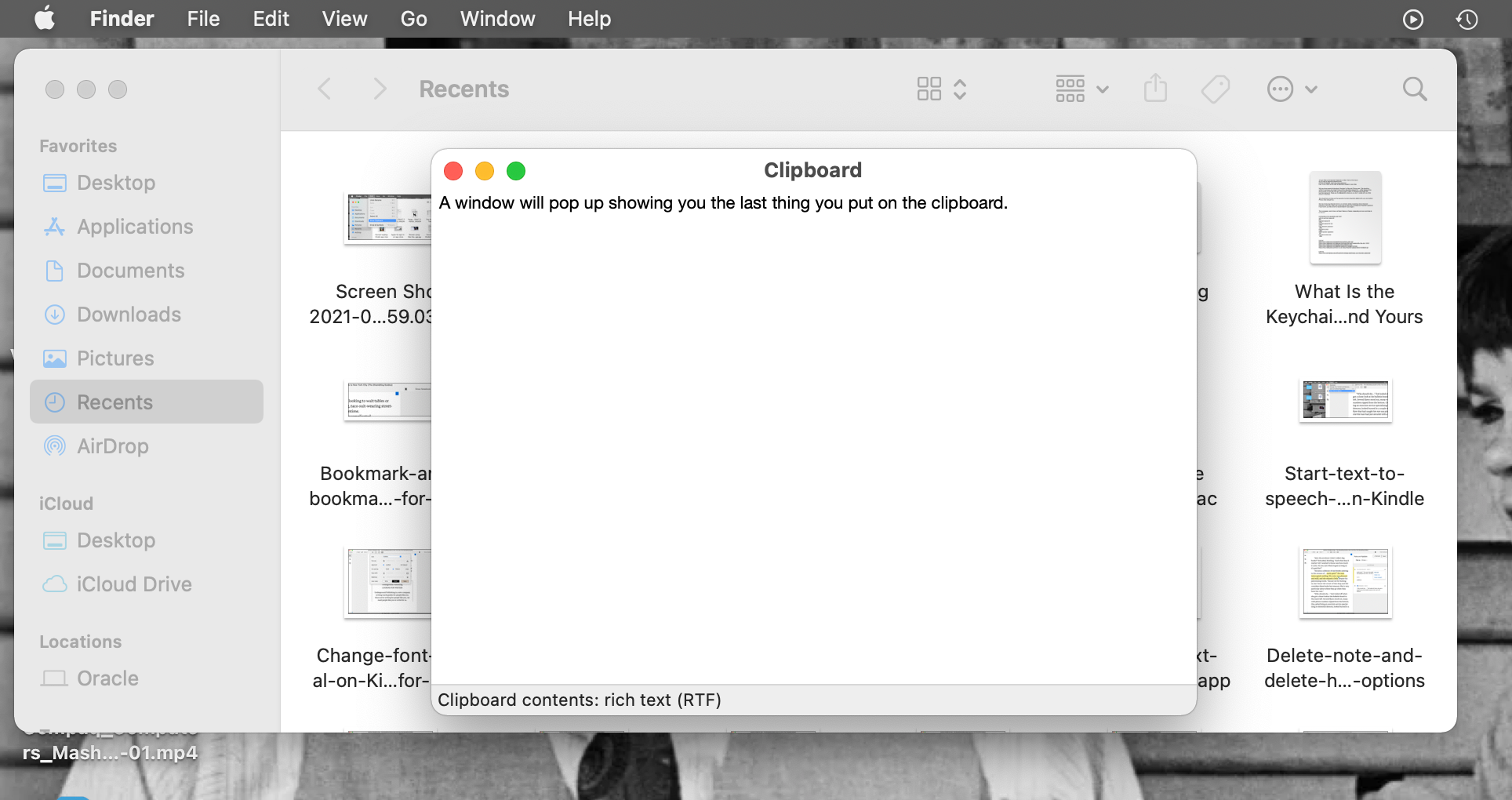El historial del portapapeles se muestra en Finder en MacBook Pro