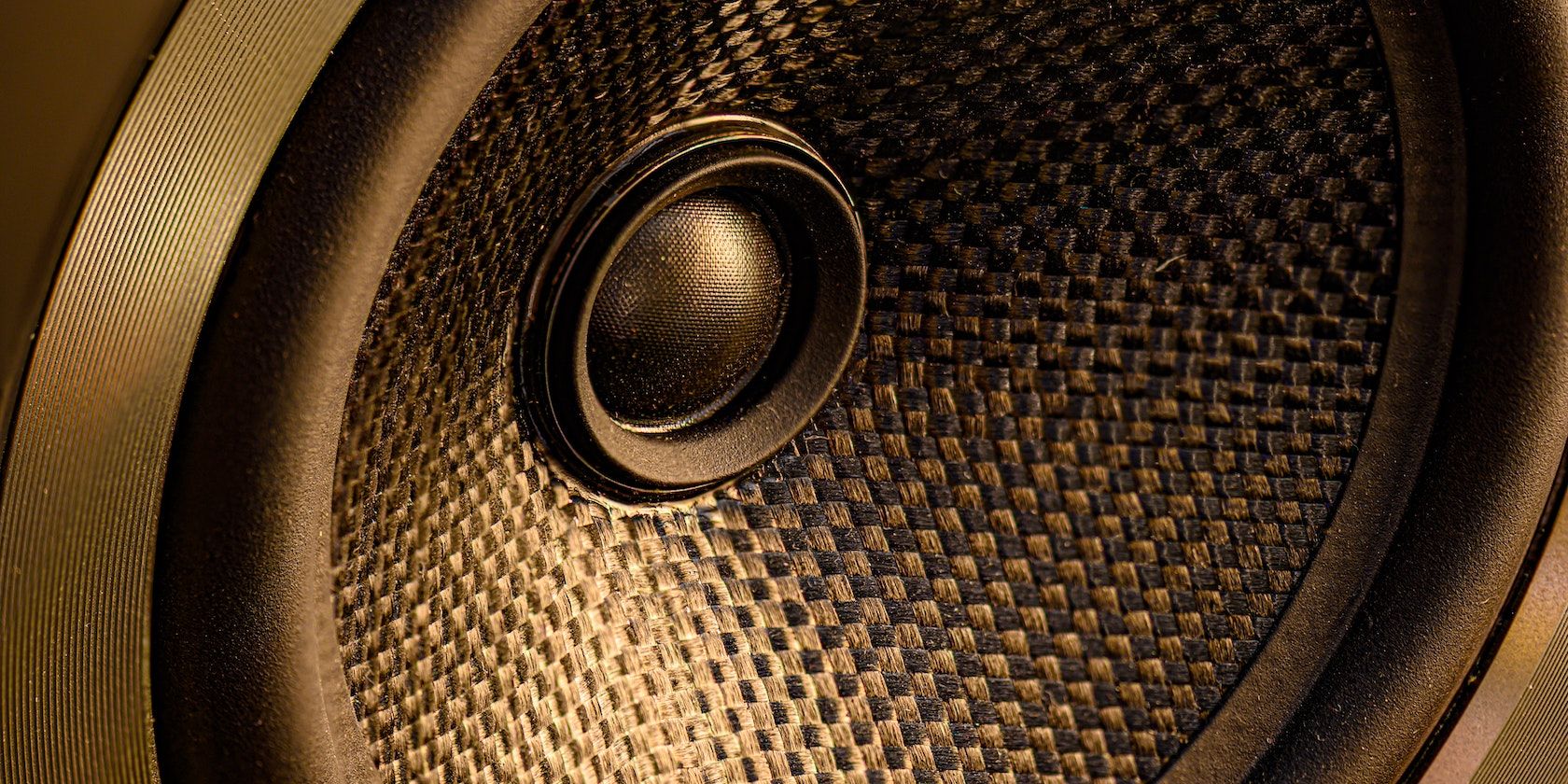 A closeup photo of a professional audio monitor or speaker