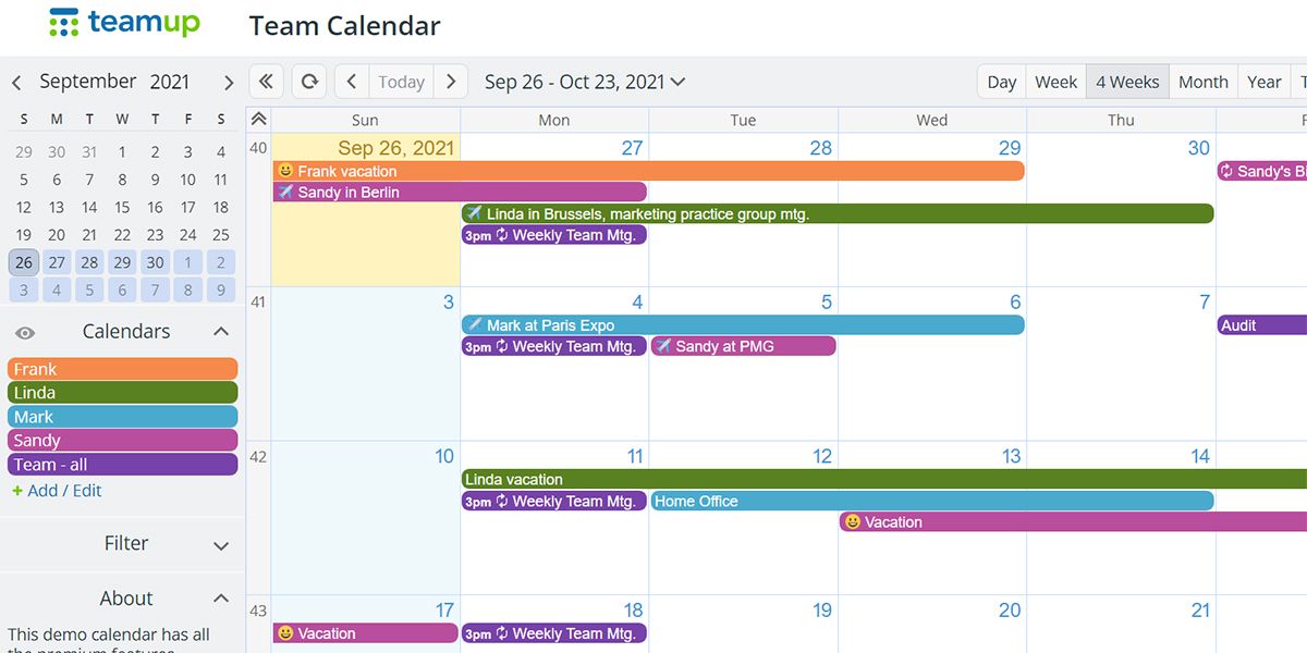 An image showing TeamUp calendar