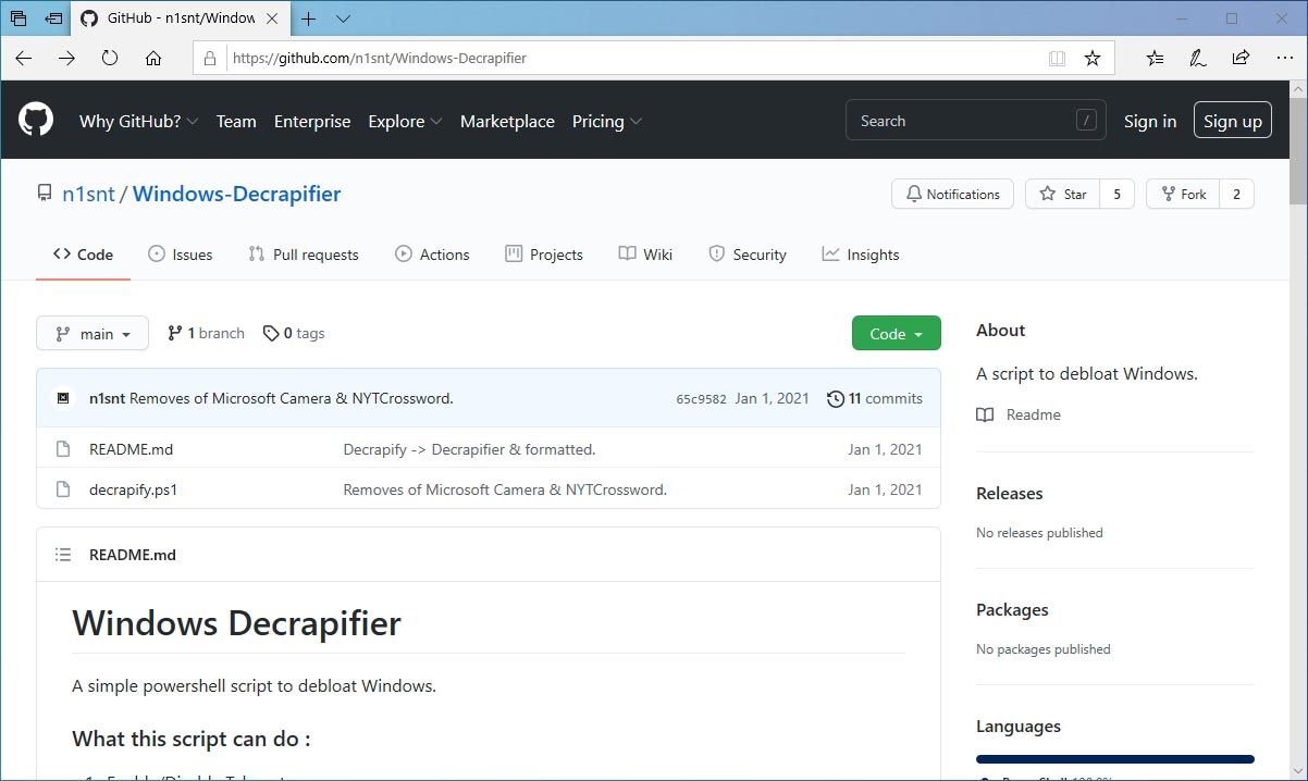 Decrapifier's Github Download Page