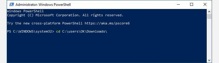 Change Directory (CD) in PowerShell to the downloaded files path