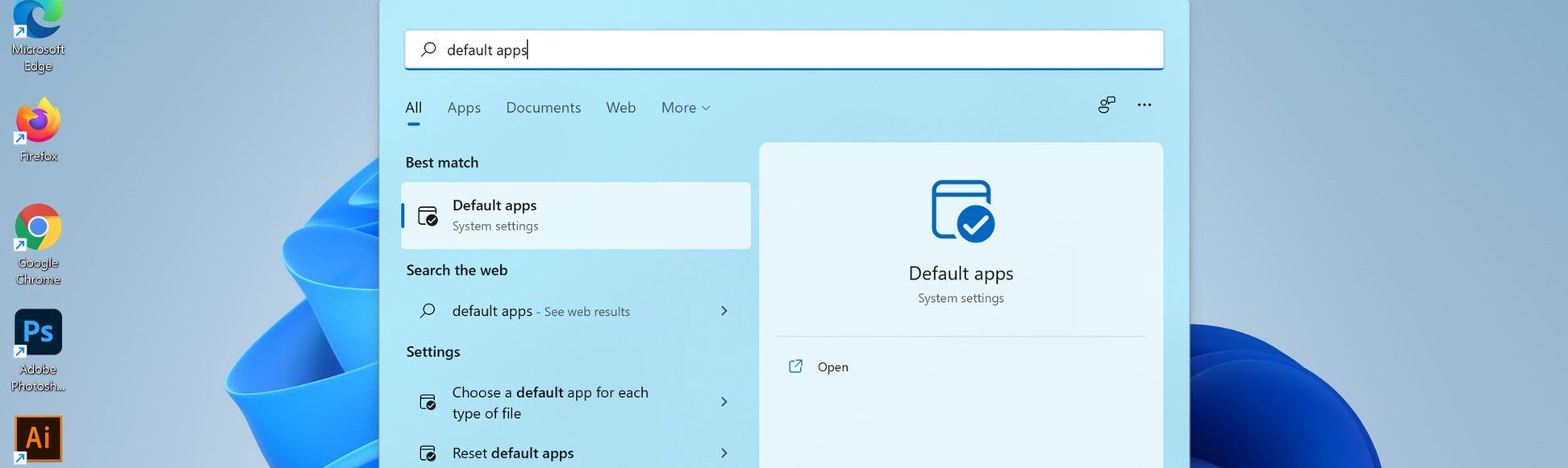 Default apps- start menu