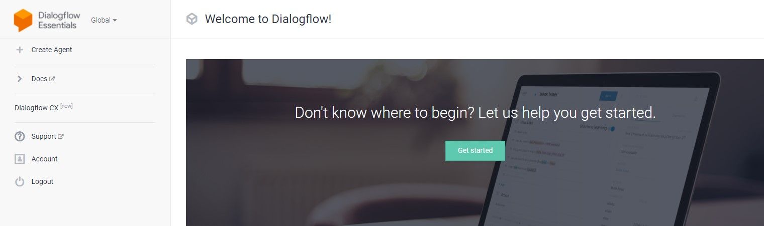 homepage of Dialogflow
